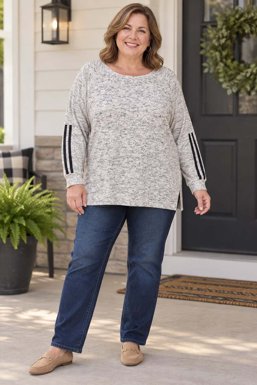 Bobbie Brooks Space Dye Raglan Sweatshirt Size 2X Gray Stripe